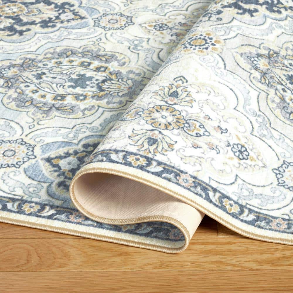 Gray and Blue Synthetic Tufted Rectangular 8' x 10' Area Rug