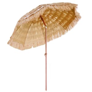 JOYSIDE 8 ft. Outdoor Patio Steel Tilt Thatched Tiki Beach Umbrella  UBTK-E06-YL - The Home Depot