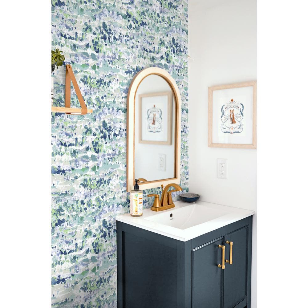 Seaglass Blue Abstract Watercolor Peel and Stick Wallpaper