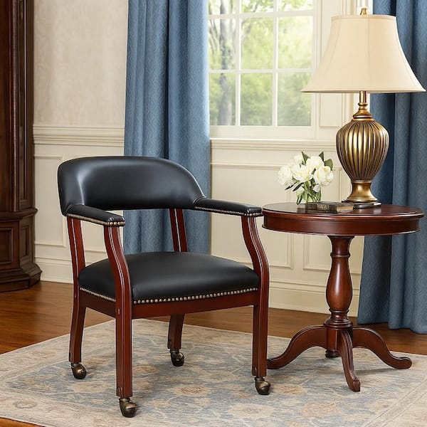 Benjara Anna Vinyl Upholstered Ergonomic Guest Chair in Black and