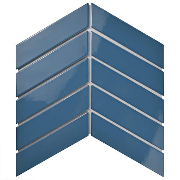 Merola Tile Metro Soho Chevron Cerulean 1-3/4 in. x 7 in. Porcelain Floor and Wall Tile (1 sq. ft. / pack)