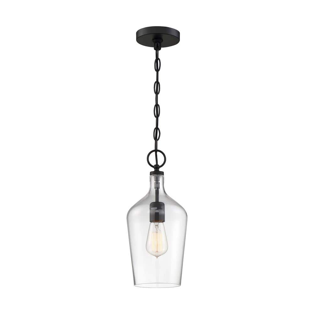 Hartley 14'' Matte Black and Clear Contemporary Pendant Light
