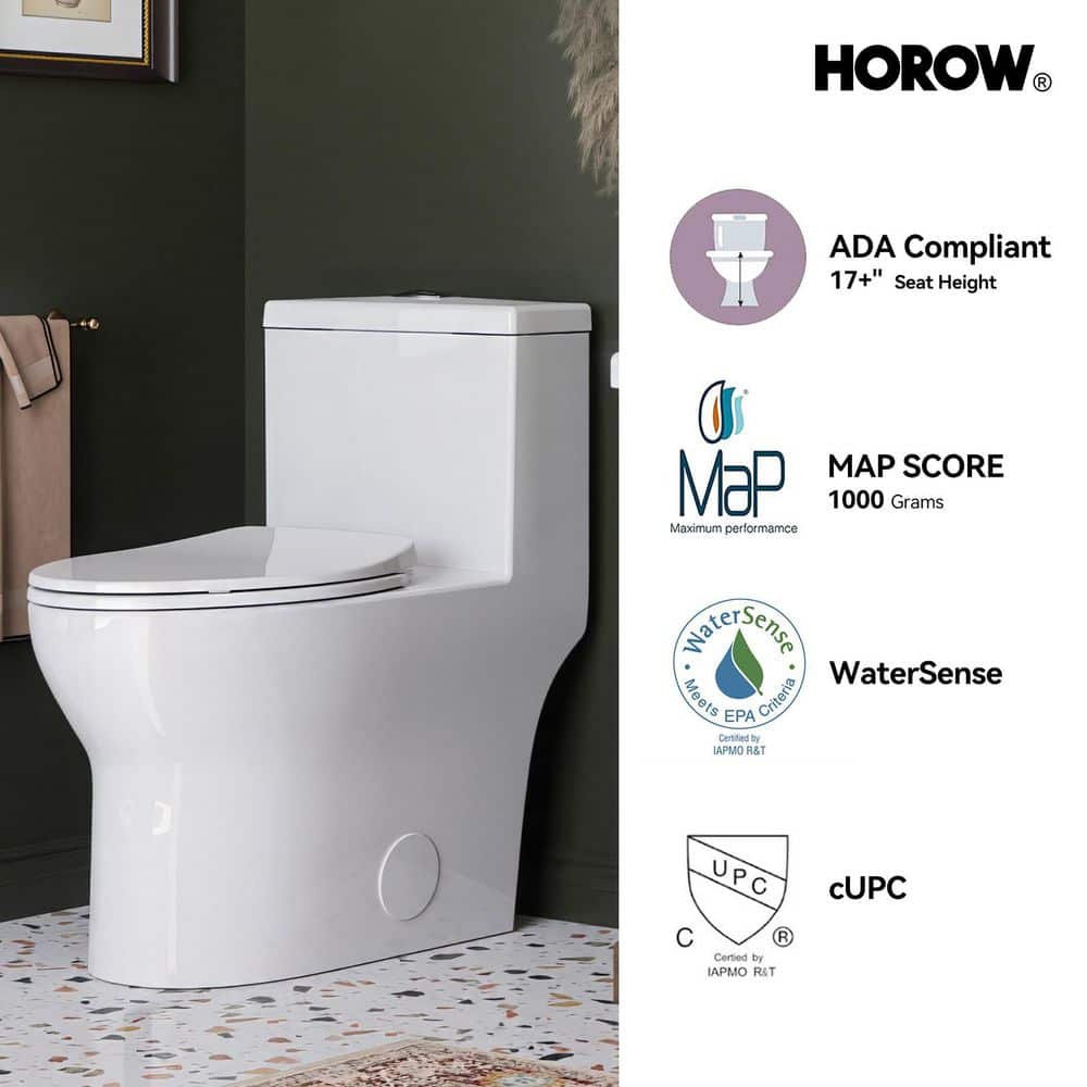 White Ceramic Dual Flush Elongated One-Piece Toilet