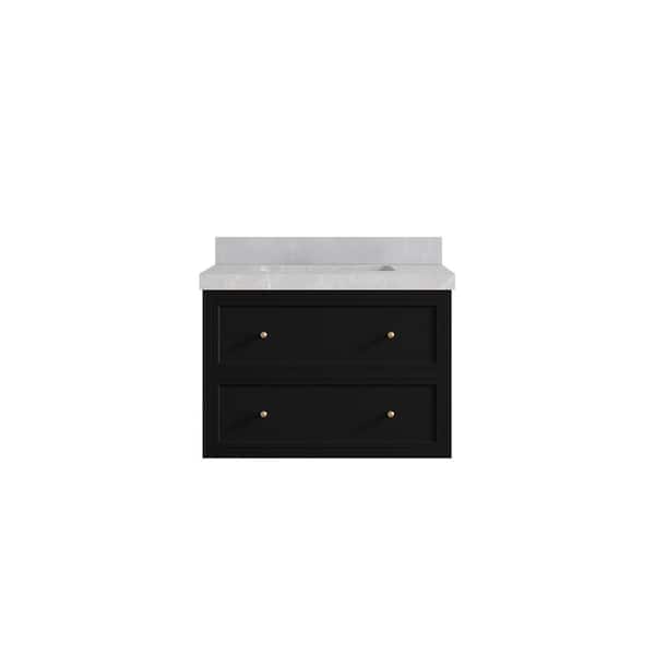 Willow Collections Roswell 30 in. Single Sink Freestanding Black Bath Vanity with Pearl Gray Qt. Top Unassembled