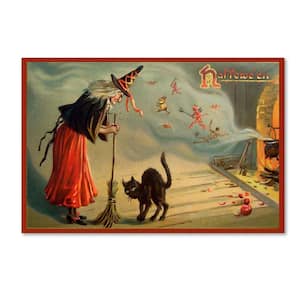 Halloween Witch and Cat by Vintage Apple Collection Floater Frame Fantasy Wall Art 12 in. x 19 in.