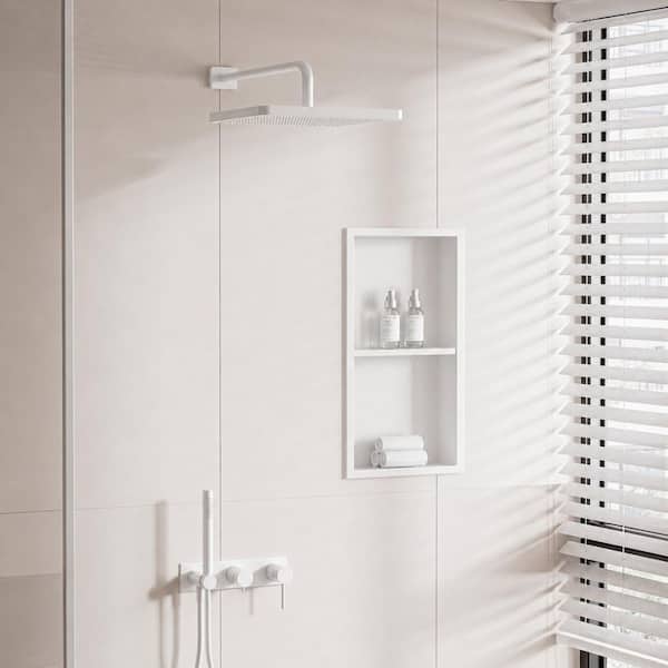 12 in. W x 24 in. H x 4 in. D Waterproof Recessed Shower Niche Storage Shelf in White, No Tile Needed