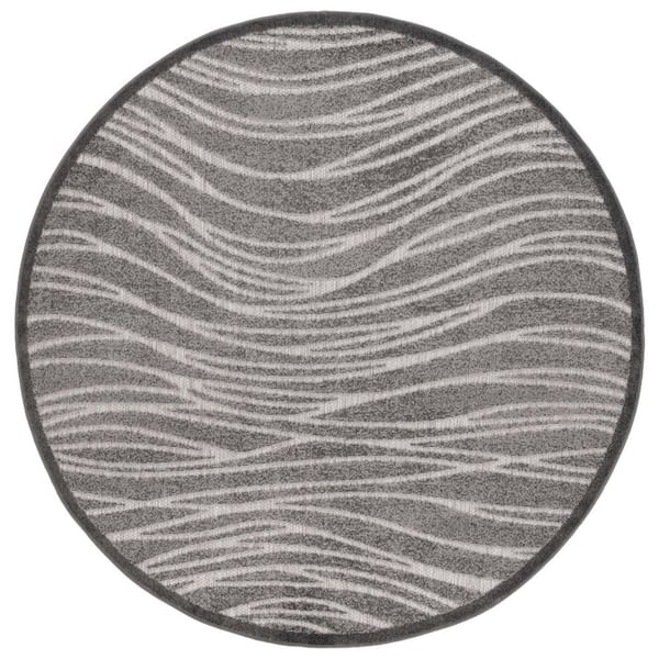 Cottage Gray 7 ft. x 7 ft. Distressed Wave Indoor/Outdoor Round Area Rug