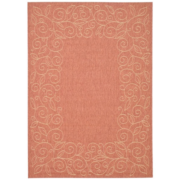 SAFAVIEH Courtyard Terracotta/Beige 4 ft. x 6 ft. Floral Indoor/Outdoor Patio  Area Rug