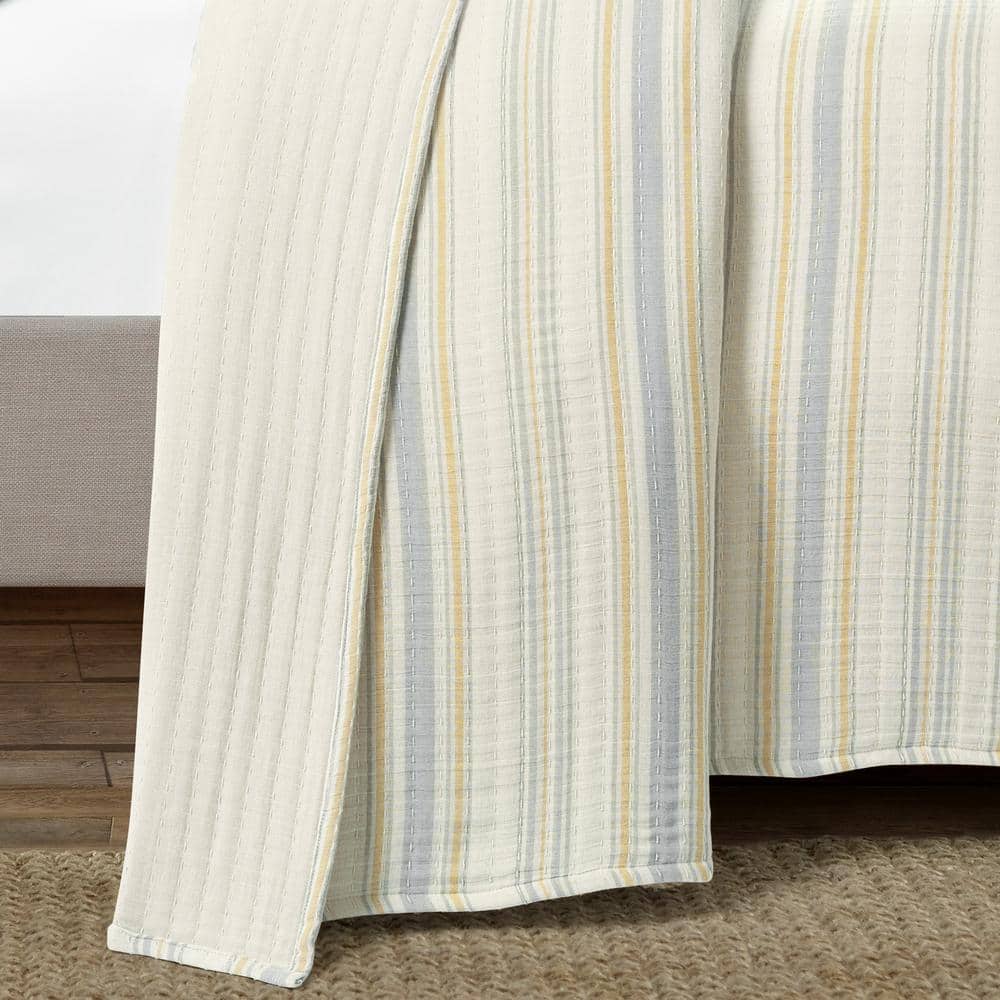 King Size Gray and Yellow Cotton Reversible Quilt Set