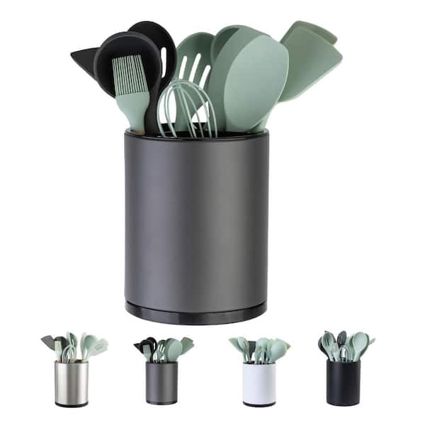 Stainless Steel Utensil Holder in Gray with 360° Rotating Base and Extra Large Storage Capacity
