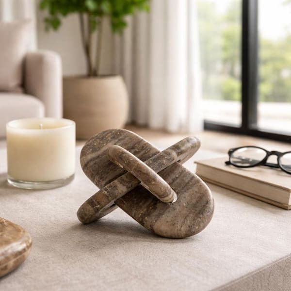 Liv & Skye Gray 9 in. x 9 in. Stone Rounded Interlocking Knot