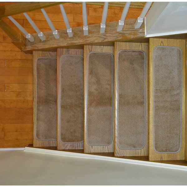 Trendy Collection Camel Beige 8-1/2 in. x 30 in. Indoor Carpet Stair Treads Slip Resistant Backing (Set of 15)