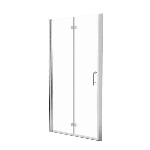 VANITYFUS 36 to 37-3/8 in. W. x 72 in. H Bi-Fold Semi-Frameless Shower Door in Chrome Finish with SGCC Certified Clear Glass
