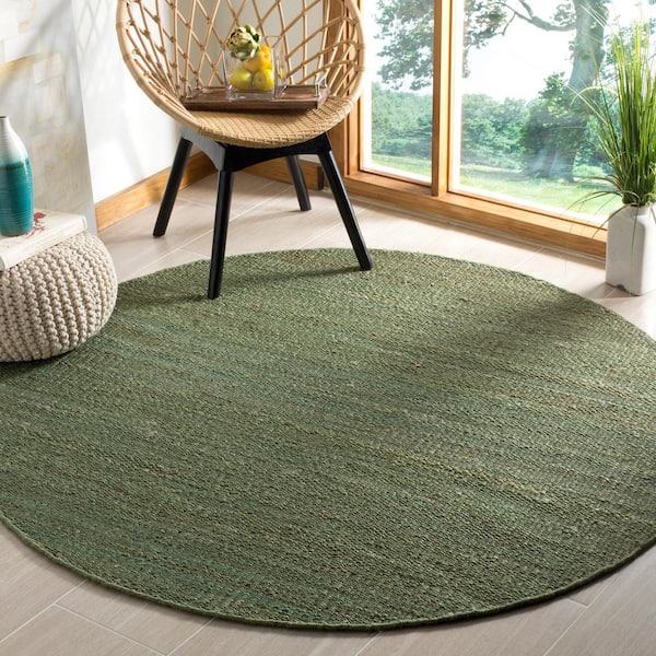 Natural Fiber Green 8 ft. x 8 ft. Gradient Solid Color Round Area Rug