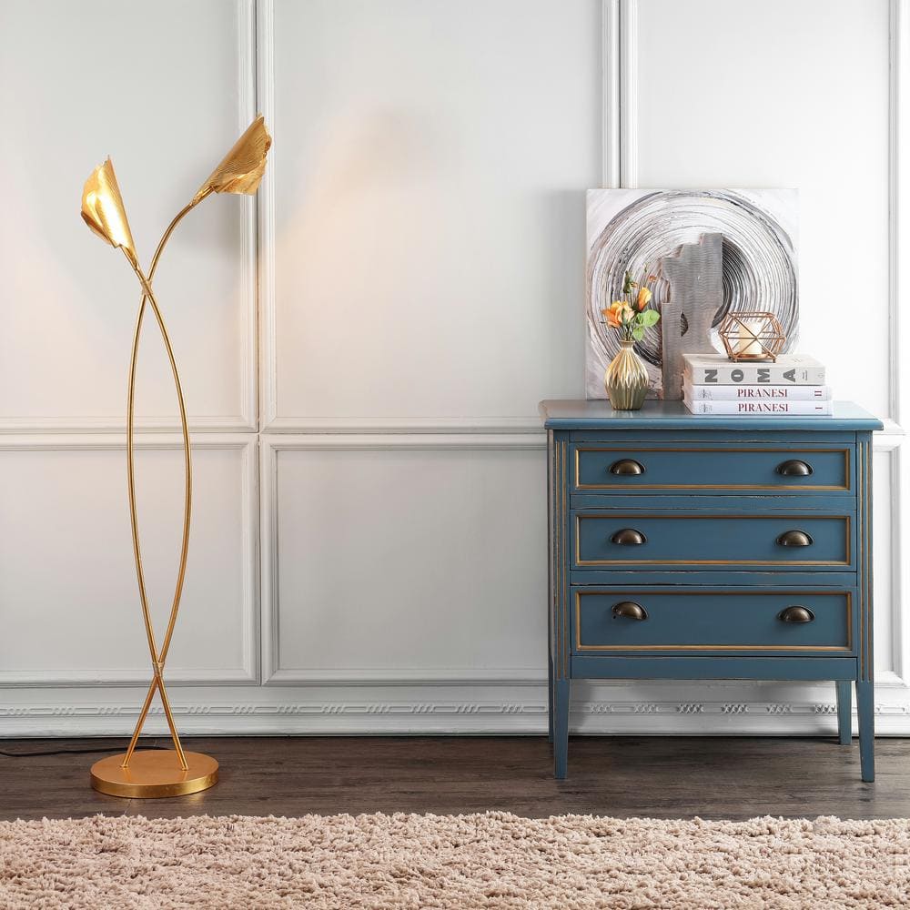 Merrigan Ginkgo Leaf Gold Floor Lamp with Edison Bulbs