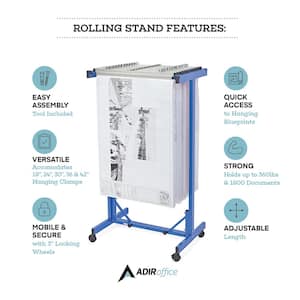 51 in. x 47 in. Portable Expandable Steel Plan Center Hanging File Folder Rack, Blue, with (12) 30 in. Hanging Clamps