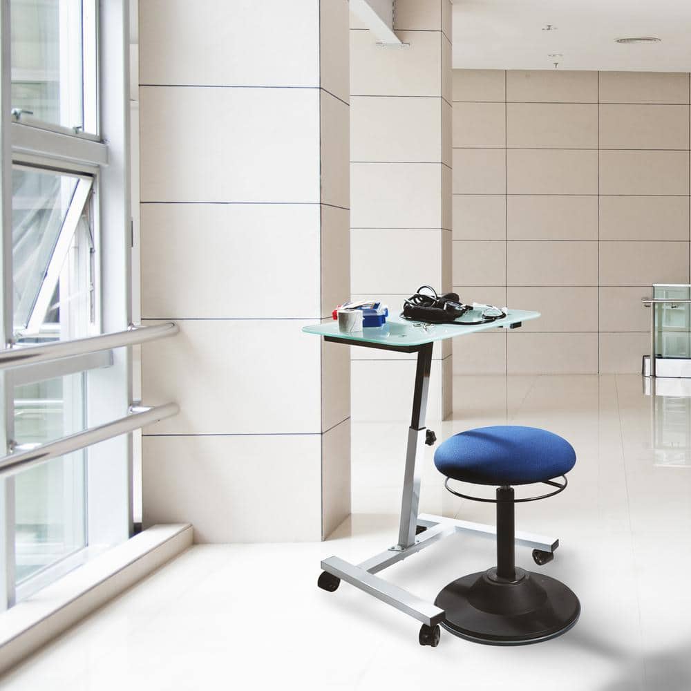 White Adjustable Height Glass Mobile Laptop Desk Cart