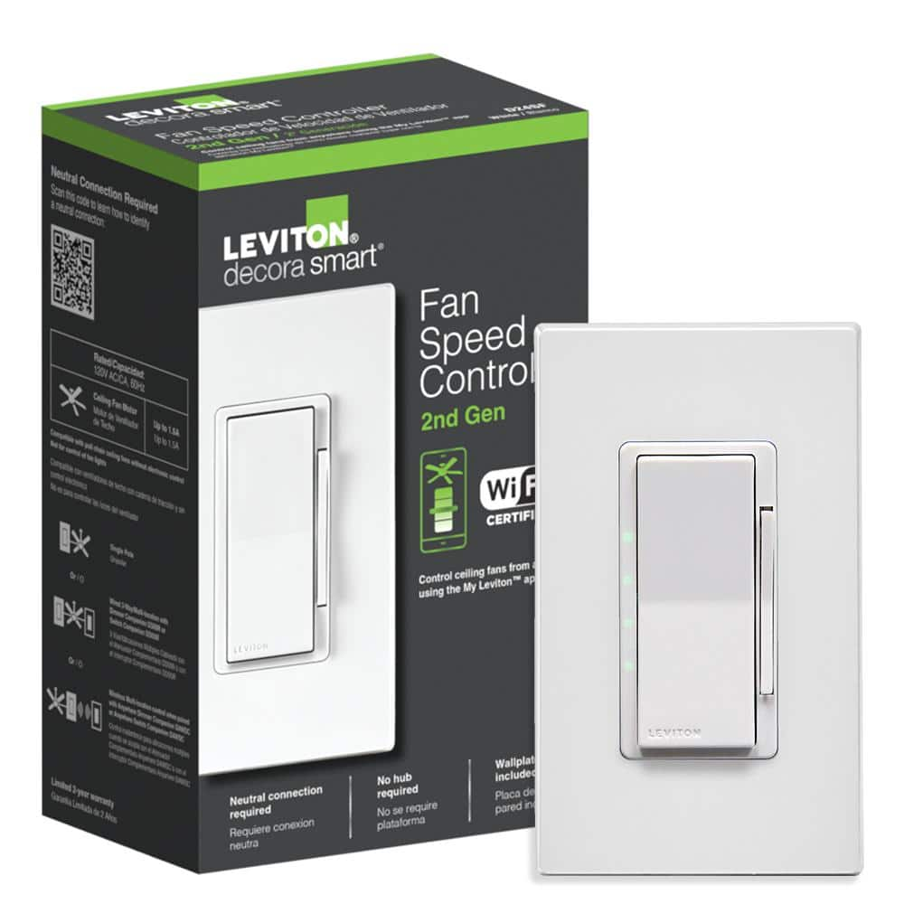 Leviton Decora Smart 2nd Gen Wi-Fi Fan Controller, White R02-D24SF 