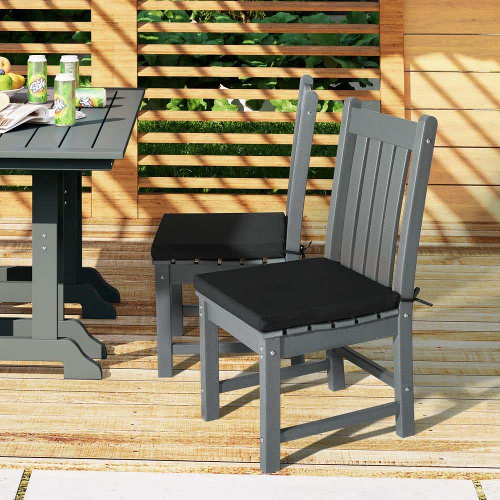 Black Water-Repellent Polyester Outdoor Dining Chair Cushions, Set of 4
