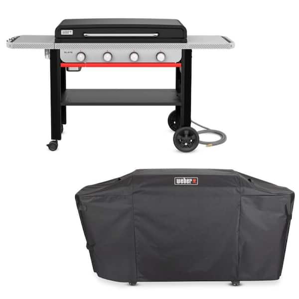 Slate Rust-Resistant Griddle 4-Burner Natural Gas 36 in. Flat Top Grill in Black with Griddle Cover