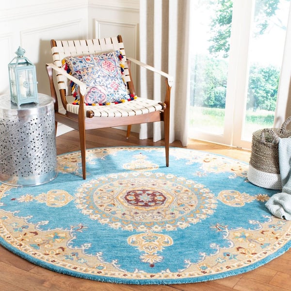 Heritage 8 ft. x 10 ft. Blue/Beige Border Medallion Area Rug