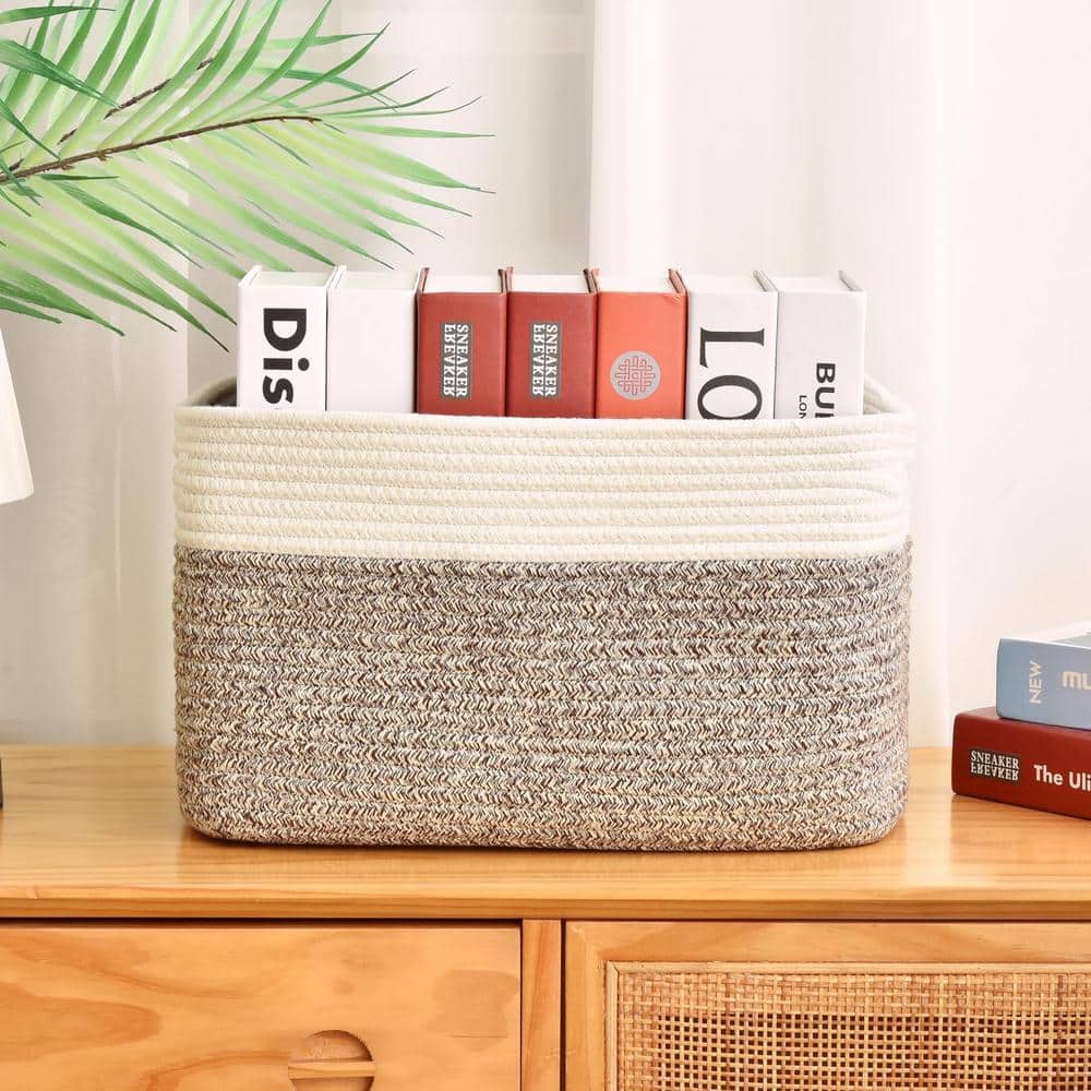 Set of 3 Beige Cotton Rope Storage Baskets
