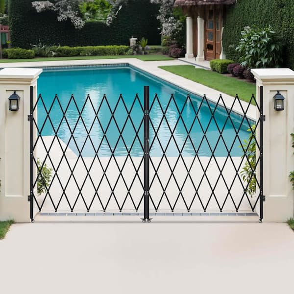 155.12 in. x 86.81 in. Double Folding Security Gate Black Steel, with 360° Swivel Casters, Outdoor Barricade