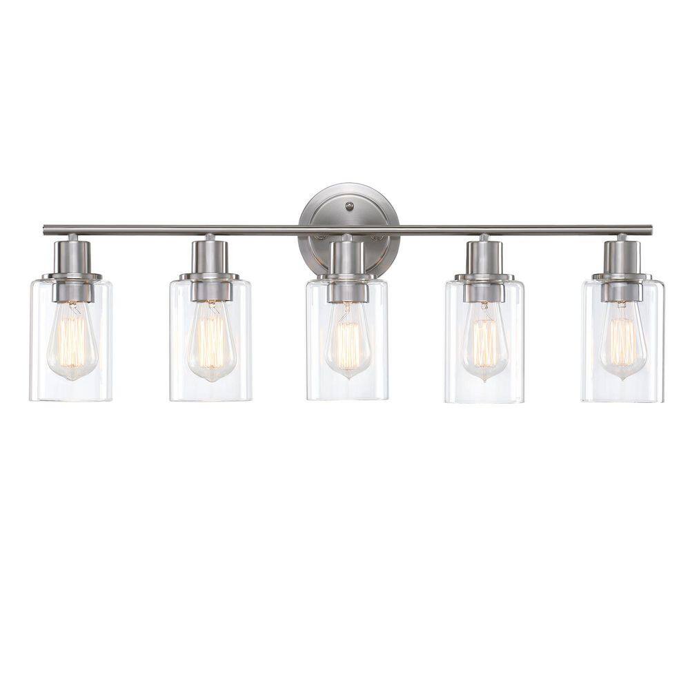 30 in. 5-Light Brushed Nickel Vanity Light with Clear Glass Shade price history on PriceWatchPro