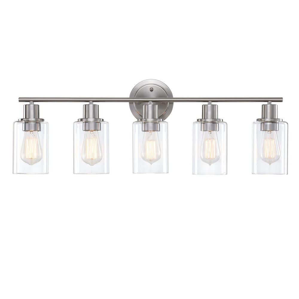 Hukoro 30 in. 5-Light Brushed Nickel Vanity Light with Clear Glass