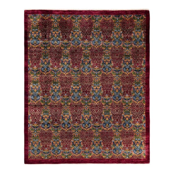 Solo Rugs One-of-a-Kind Contemporary Red 8 ft. x 10 ft. Hand Knotted Floral Area Rug