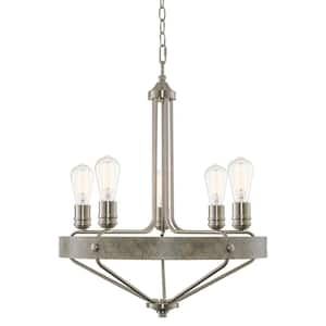 Astara 60-Watt 5-Light Brushed Nickel Farmhouse Chandelier, No Bulb Included