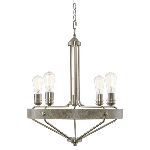 Kira Home Astara 60-Watt 5-Light Brushed Nickel Farmhouse Chandelier, No Bulb Included