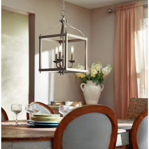 KICHLER Larkin 3-Light Brushed Nickel Traditional Candle Cage Foyer Pendant Hanging Light