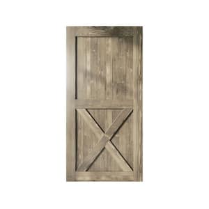 44 in. x 84 in. X-Frame Classic Gray Solid Natural Pine Wood Panel Interior Sliding Barn Door Slab with Frame