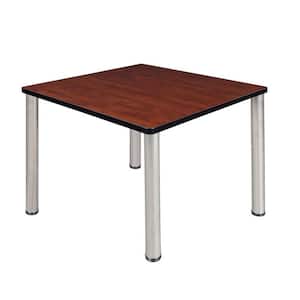 Rumel 36 in. L Square Chrome and Cherry Wood Breakroom Table (Seats 4)