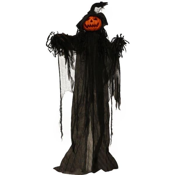 Haunted Hill Farm 68 in. Battery Operated Poseable Animatronic Pumpkin with Multi-Color LED Eyes Halloween Prop