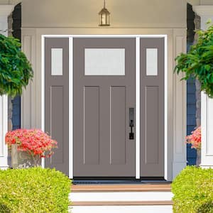 Legacy 64 in. x 80 in. 1/4 Toplite Rain Glass RHOS Primed Kindling Finish Fiberglass Prehung Front Door w/Dbl 12 in. SL