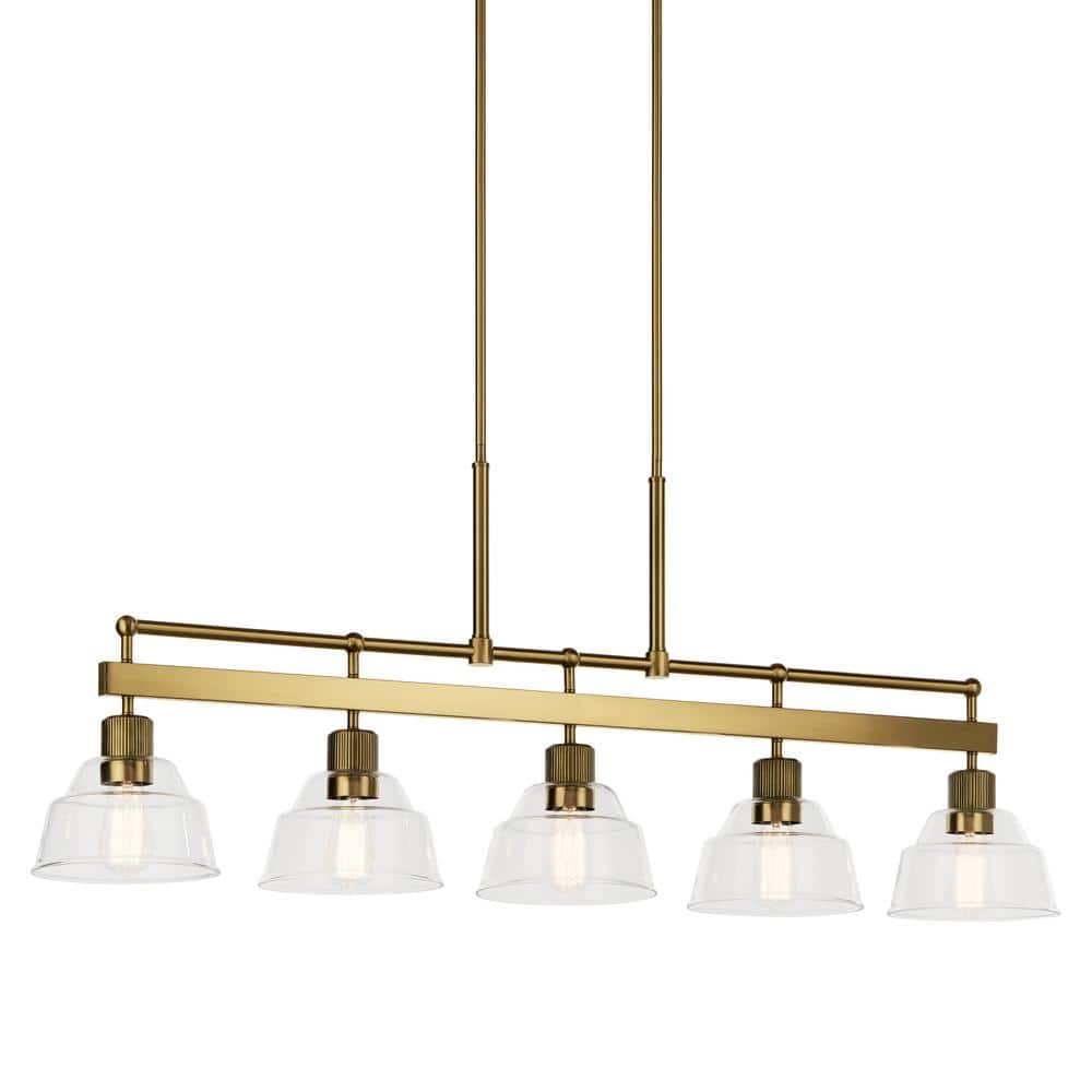 Eastmont Brushed Brass 5-Light Linear Chandelier with Clear Glass Shades