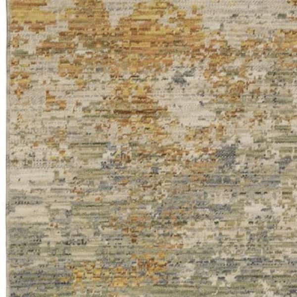 7' X 10' Beige Salmon And Yellow Abstract Area Rug With Fringe