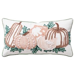 Harvest Ivory/Green Pumpkins Cotton 26 in. x 14 in. Poly Filled Decorative Throw Pillow