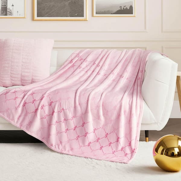 Logo Diamonds Light Pink Plush Microfiber Throw Blanket