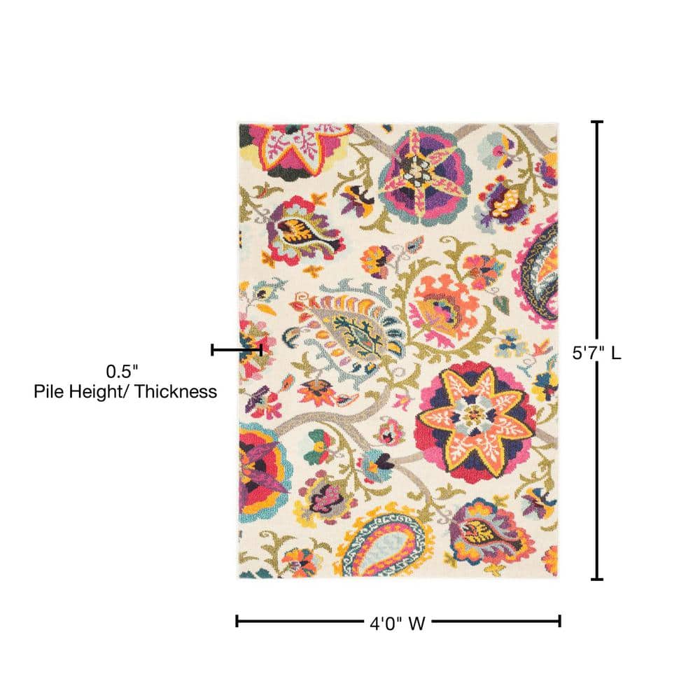 Ivory Floral 47" Soft Synthetic Easy-Care Area Rug