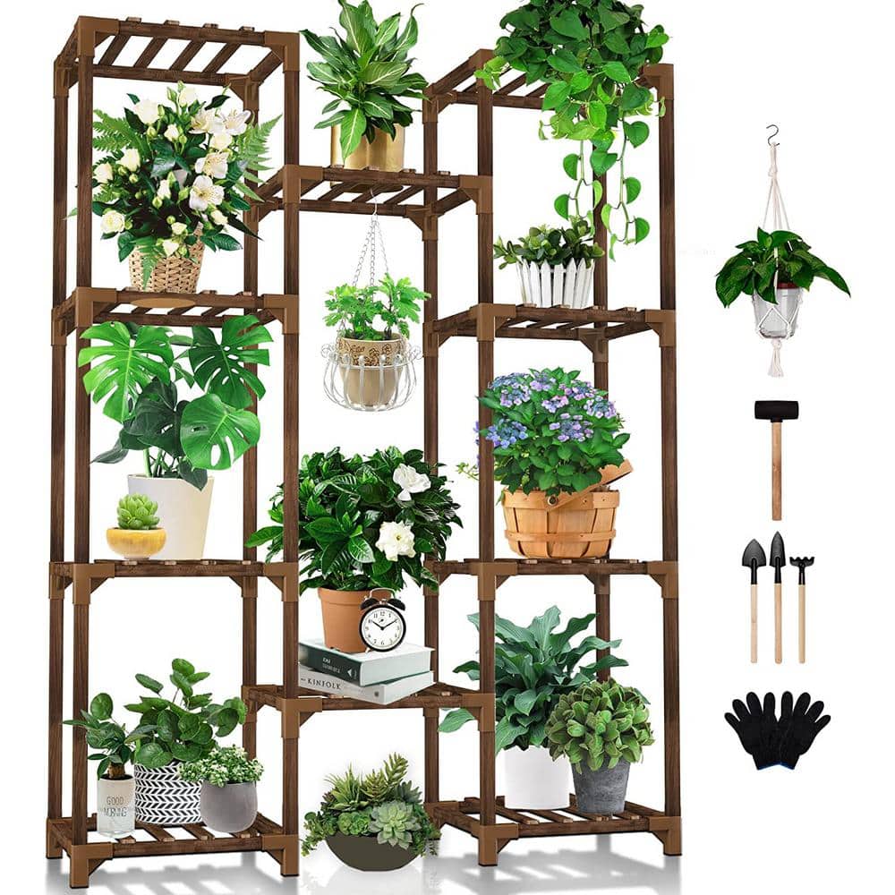 11-Pots Wooden Plant Stand Suitable for Room Corner Balcony Garden Terrace 