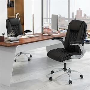 PU Leather Adjustable Headrest Ergonomic Office Chair in Black with Adjustable Arms
