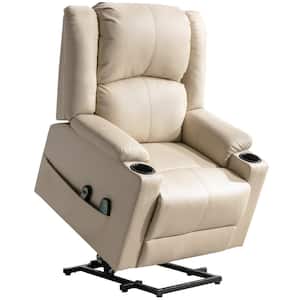 Lucklife White PU Leather Power Lift Recliner Chairs for Elderly Big Heated Massage Recliner Sofa