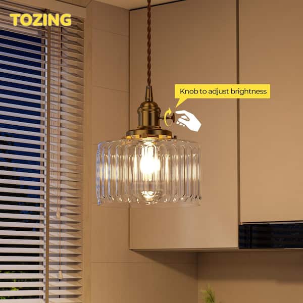 1-Light Matte Gold Modern Pendant Lighting Hanging Light Fixture with Clear Glass Shade for Kitchen Island