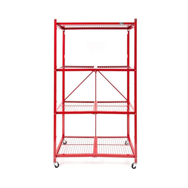 Origami 36 in. W x 60 in. H x 20 in D 4-Tier Red Steel Foldable Shelving Unit