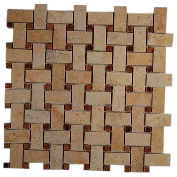 Splashback Tile Basket Braid Jerusalem Gold and Wood Onyx 12 in. x 12 in. x 8 mm Stone Mosaic Floor and Wall Tile