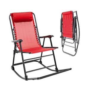 Black Metal Outdoor Rocking Chair with Footrest in Red