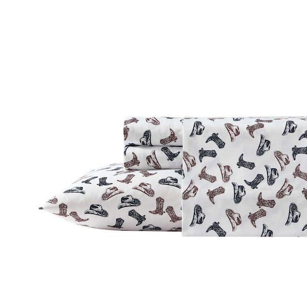 Boots N Hats 3-Piece Brown/Black Microfiber Twin Xl Sheet Set